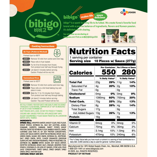 bibigo™ Vegetable Spring Rolls with Soy Ginger Sauce (9.8 oz)